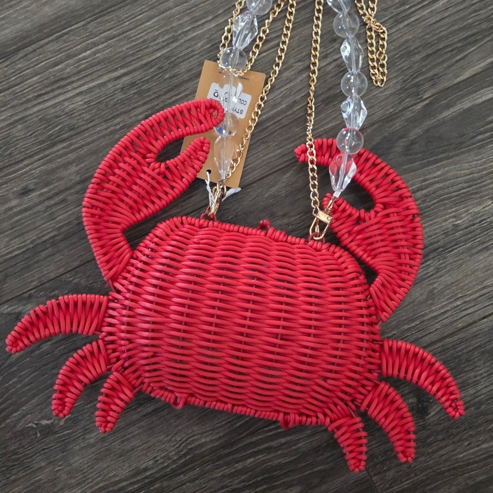 Tommy Bahama Crab Wicker Crossbody Bag Red Nautical Novelty Vacation NEW - Picture 7 of 9